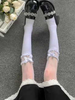 Sweet Satin Ribbon Lace Knee Socks