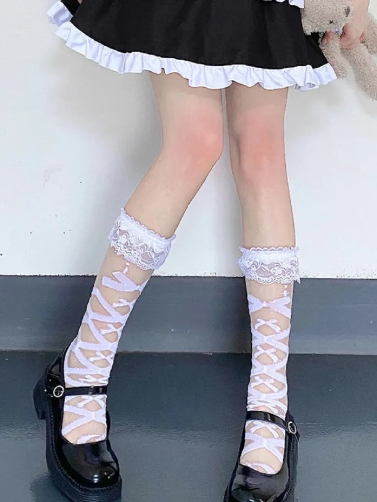 Sweet Satin Ribbon Lace Knee Socks