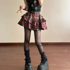 Tartan Red Plaid Goth Skirt