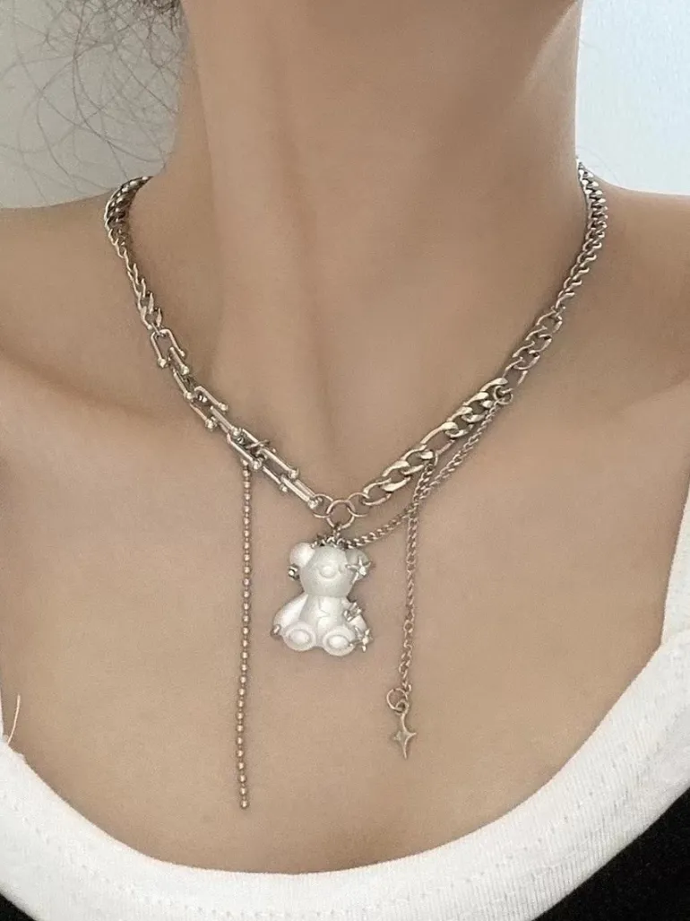 Teddy Bear Goth Chain Necklace