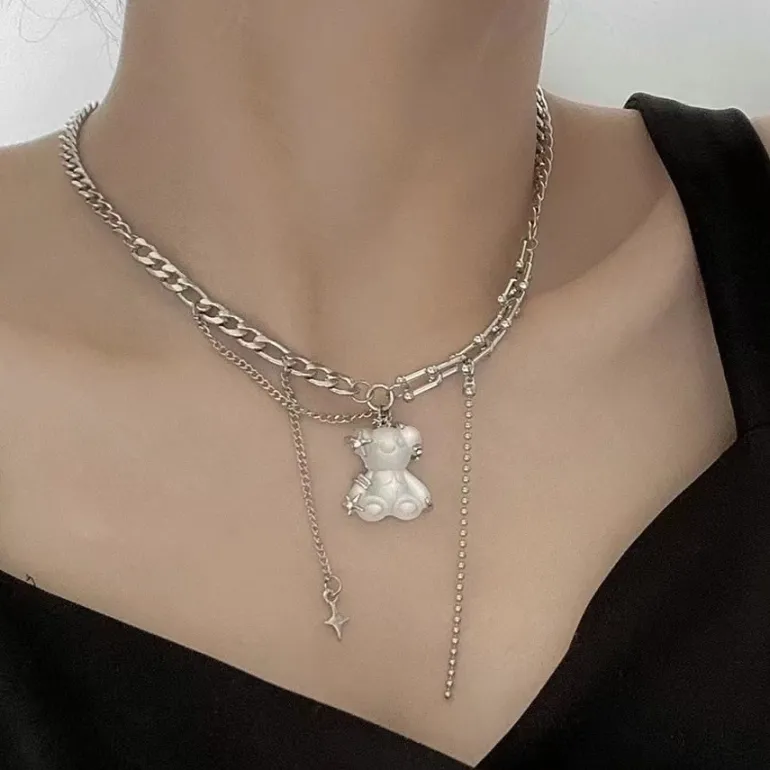 Teddy Bear Goth Chain Necklace