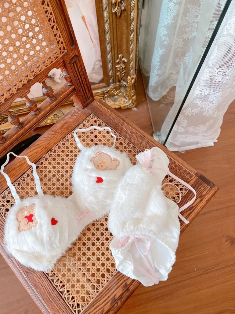 Valentine Fuzzy Bear Lingerie Set