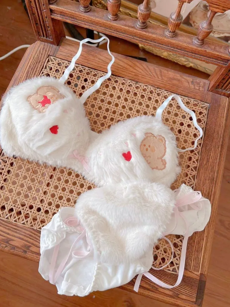 Valentine Fuzzy Bear Lingerie Set