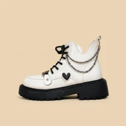 White Chained Ankle Moto Boots
