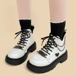 White Chained Ankle Moto Boots