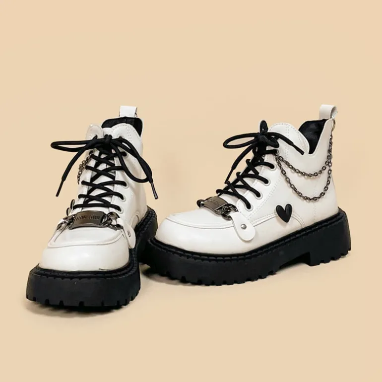 White Chained Ankle Moto Boots