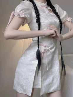 White Cheongsam Dress