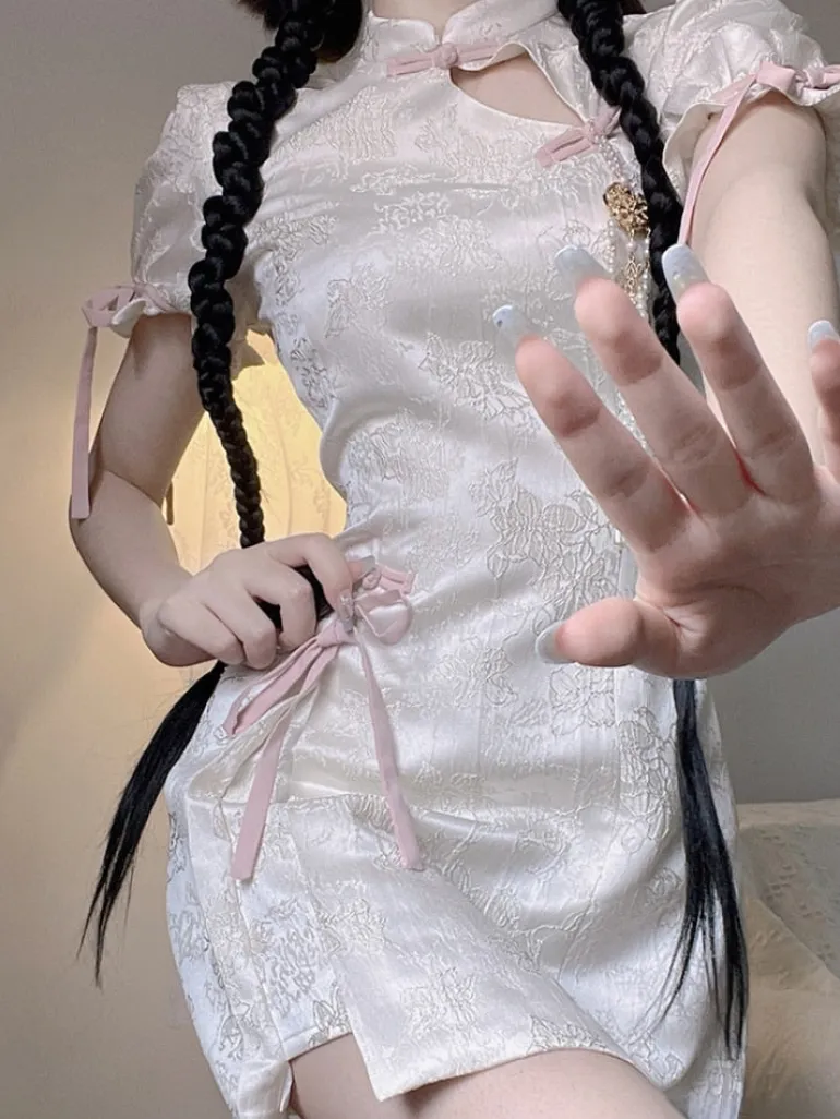 White Cheongsam Dress