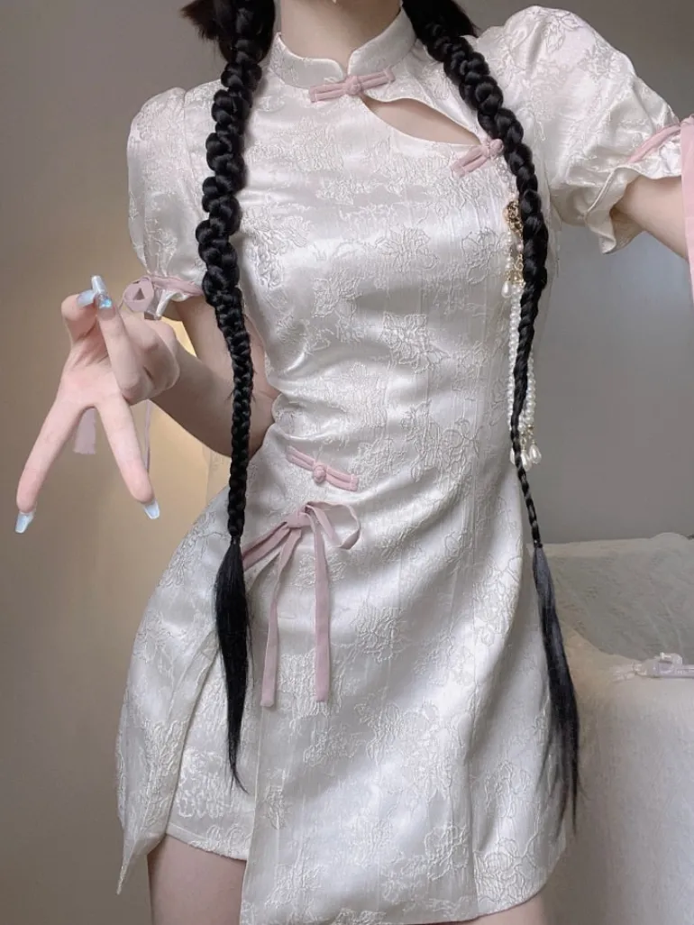 White Cheongsam Dress