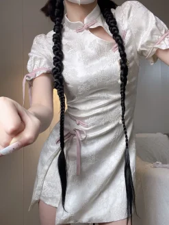 White Cheongsam Dress