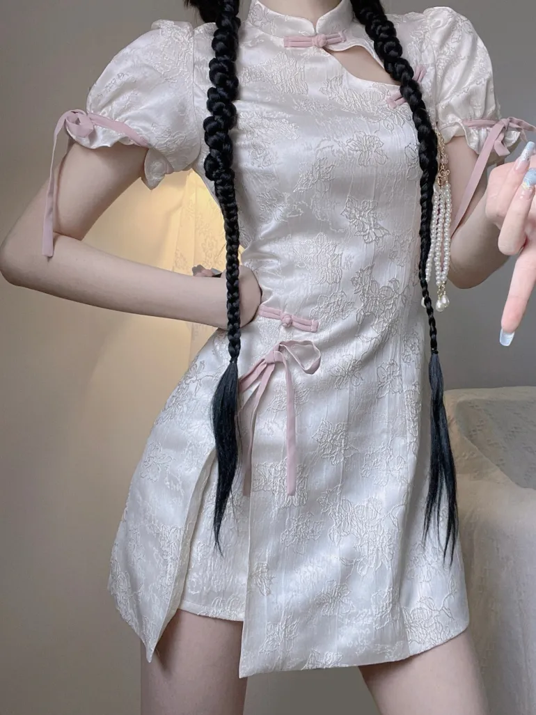 White Cheongsam Dress