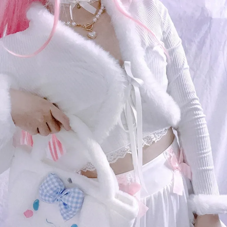 White Fur Trim Cardigan