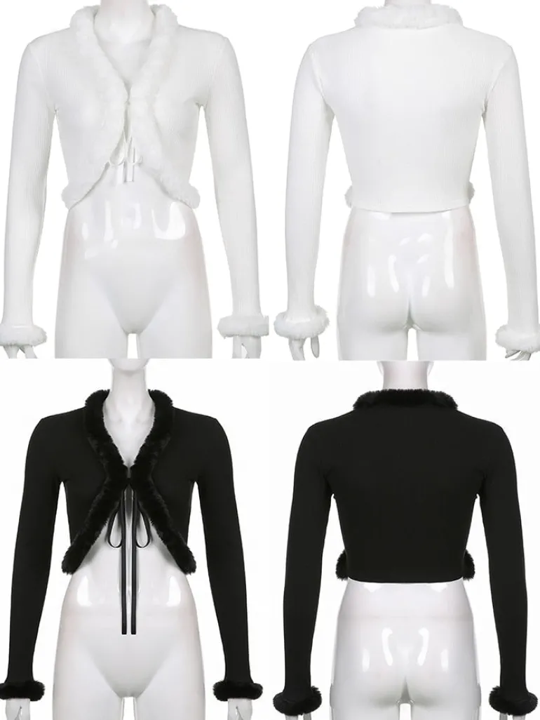 White Fur Trim Cardigan