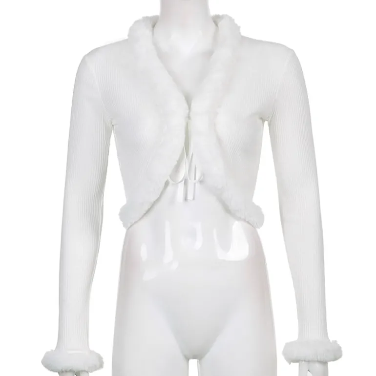 White Fur Trim Cardigan