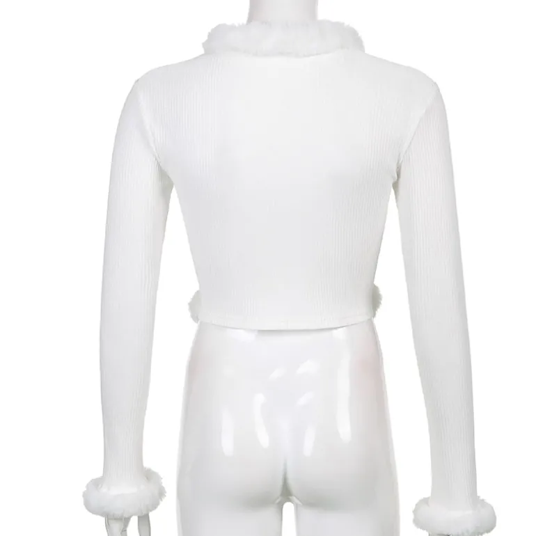 White Fur Trim Cardigan