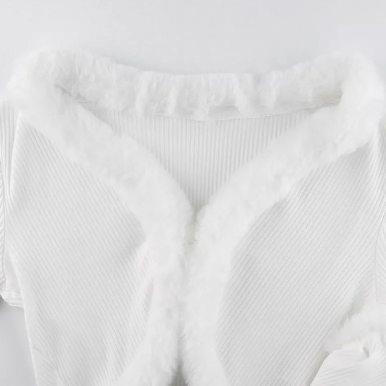 White Fur Trim Cardigan