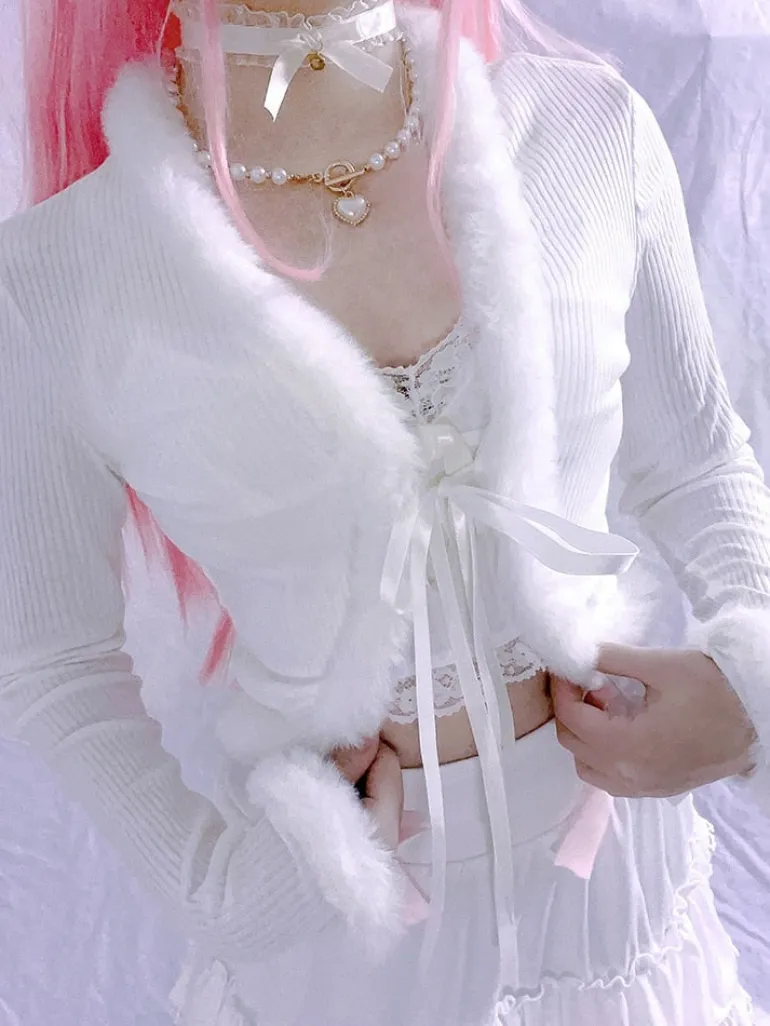 White Fur Trim Cardigan