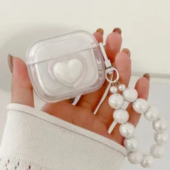 White Heart AirPods Case and Chain
