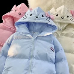 White Kitten Bomber Puffer Jacket