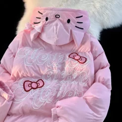 White Kitten Bomber Puffer Jacket