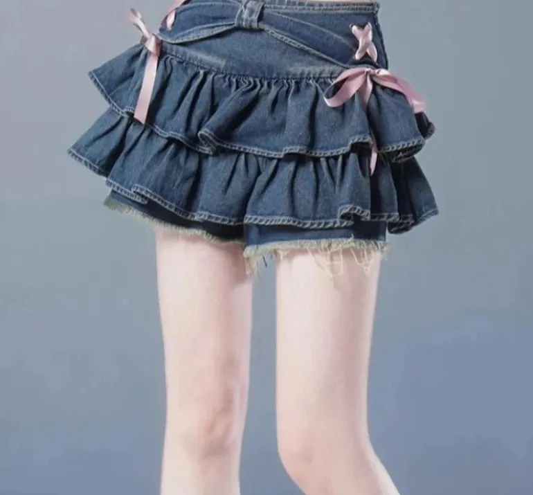 Y2K Ruffled Denim Mini Skirt