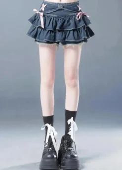 Y2K Ruffled Denim Mini Skirt