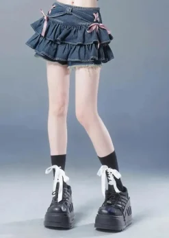 Y2K Ruffled Denim Mini Skirt